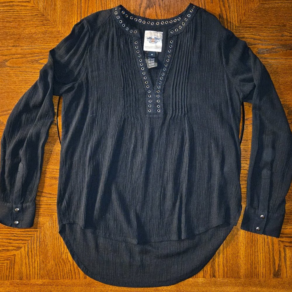 Harley Davidson Grommet Accent Peasant Top Black - Womens - M
